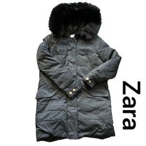 Zara Black Quilted Ski Jacket with Plush Hood